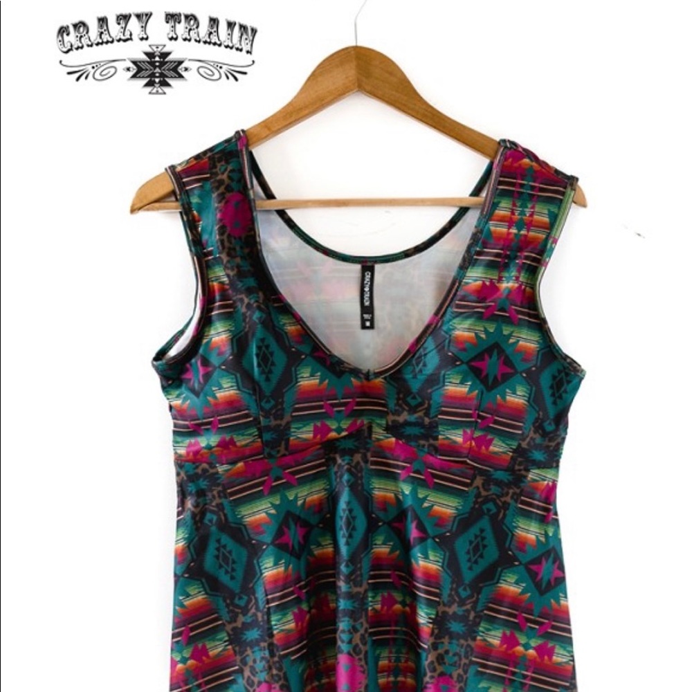 Crazy Train Women's Teal & Pink Aztec Swim Top